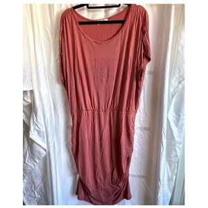 Womens Pink Ruched T Shirt Size XL Dress Boho Cottagecore Chic Bodycon Dress